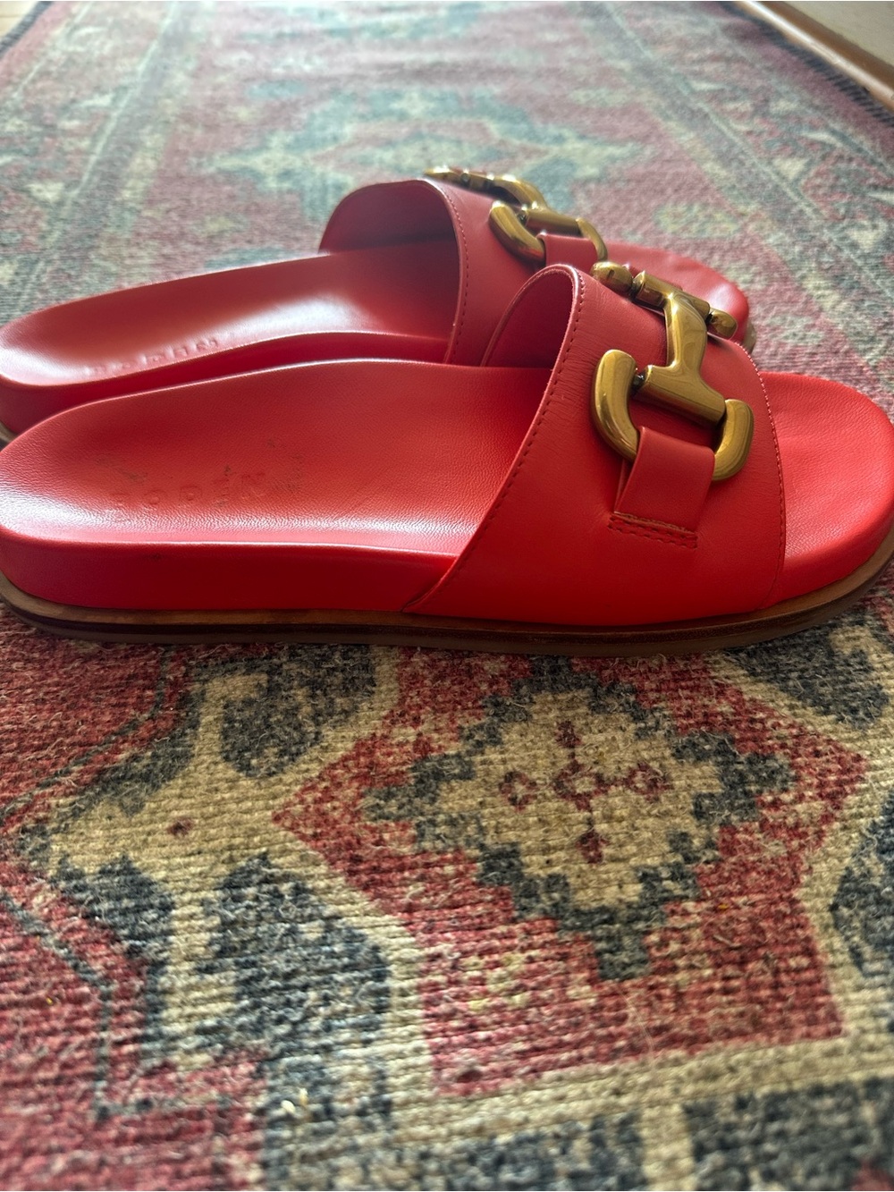 BODEN Red Leather Slide Sandals - Picture 3 of 5
